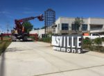 Installation of channel letters with 60ft bucket truck