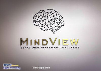 Mindview Behavioral Health and Wellness Logo made out of Acrylic Dimensional Letters with Metal Finish Laminate. It’s a great Alternative to expensive metal cut out letters.