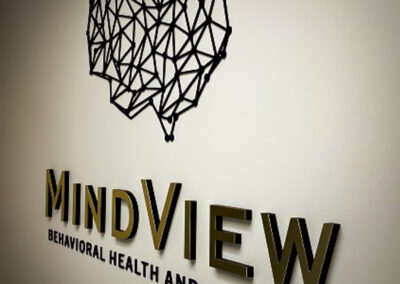 Mindview Behavioral Health and Wellness Logo made out of Acrylic Dimensional Letters with Metal Finish Laminate. It’s a great Alternative to expensive metal cut out letters.