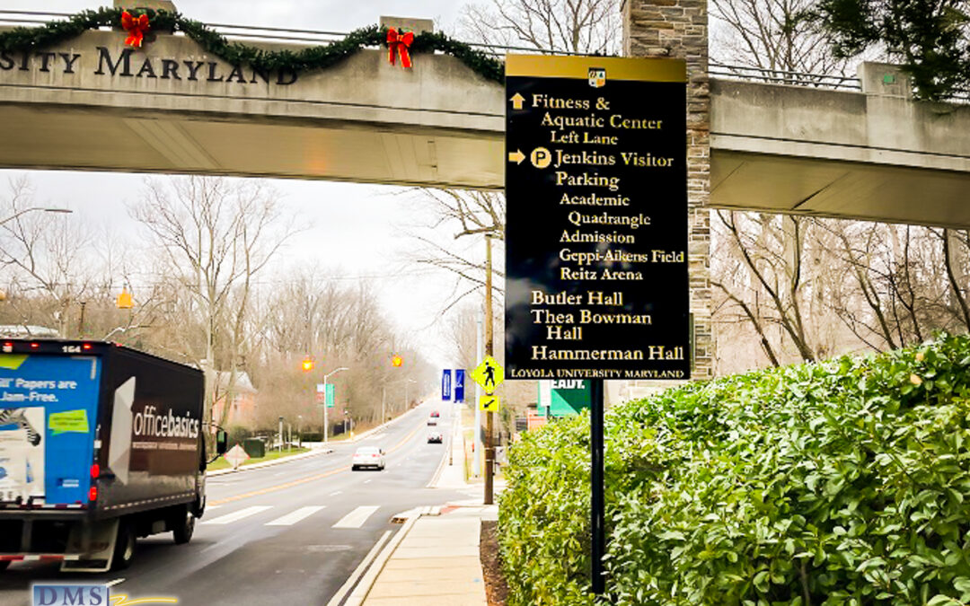 Baltimore College Campus Wayfinding Sign System Update after a Landmark Name Change