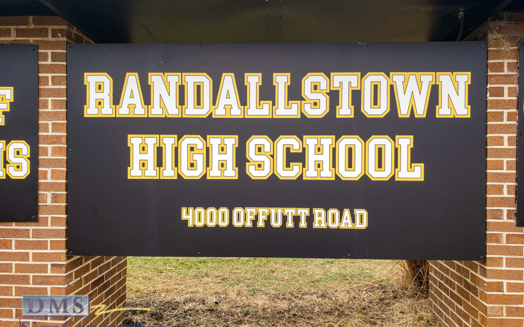 School monument sign retrofit in Randallstown MD gets new sign faces, new electrical wiring, and new roof