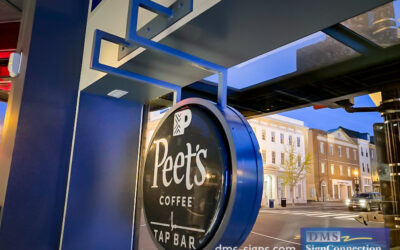 Window Sign For Peet’s Coffee In Georgetown DC Installed With a Custom Bracket