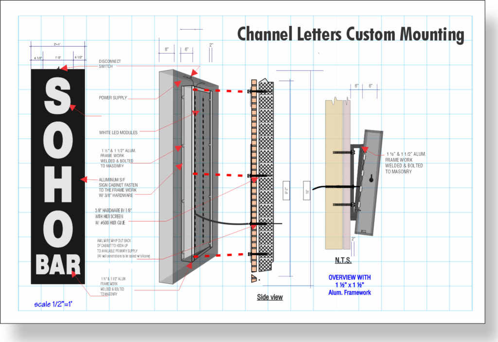 Channel Letter construction - Custom Bracket