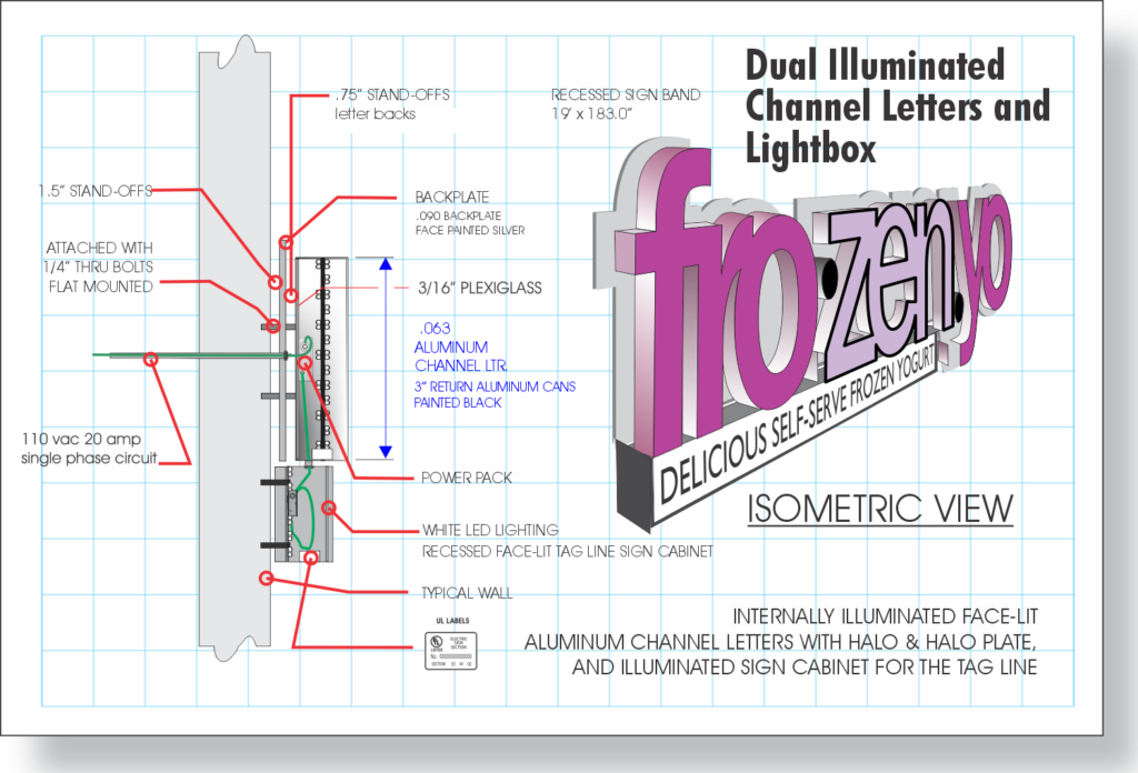 Channel Letter construction - Face and halo lit